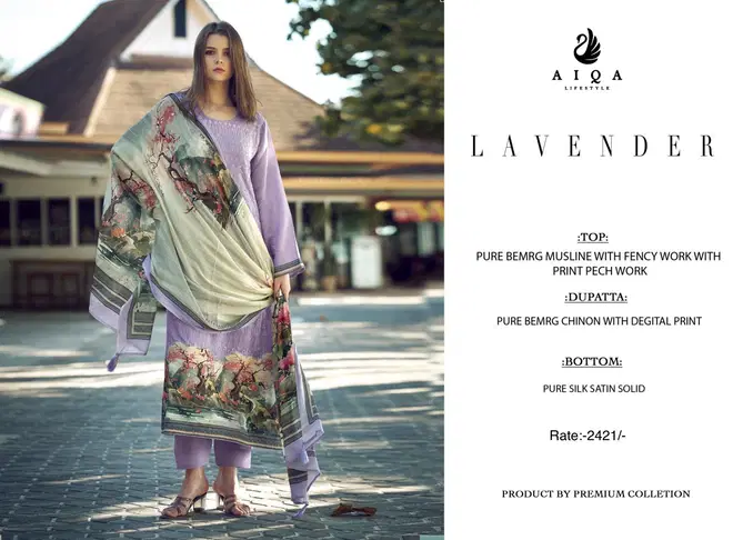 Lavender By Aiqa Fancy Work Muslin Printed Salwar Kameez Wholesale Shop In Surat